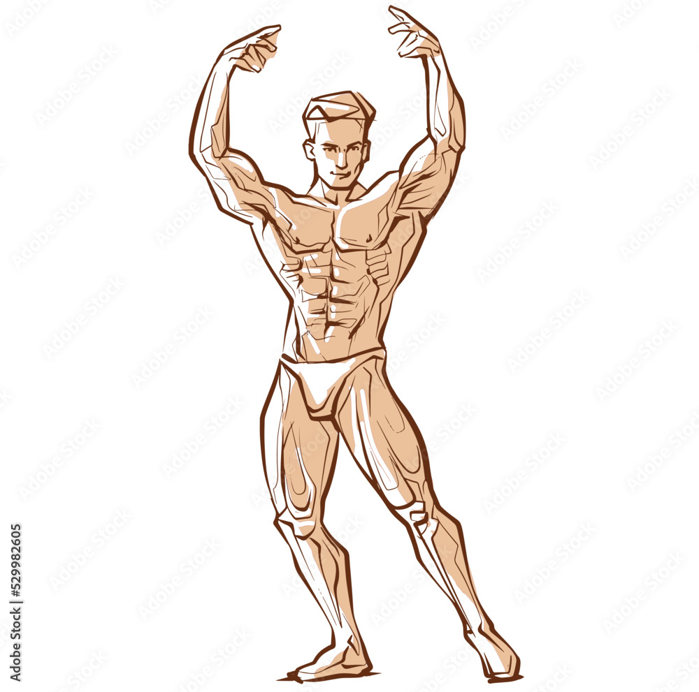 Posing bodybuilder, isolated vector silhouette, ink drawing Posing bodybuilder, isolated vector silhouette, ink drawing