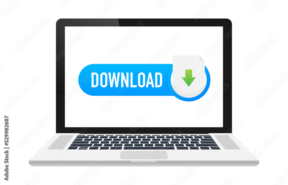 Laptop and download file icon. Document downloading concept. Trendy flat design graphic with long shadow. Vector stock illustration. Laptop and download file icon. Document downloading concept. Trendy flat design graphic with long shadow. Vector stock illustration.