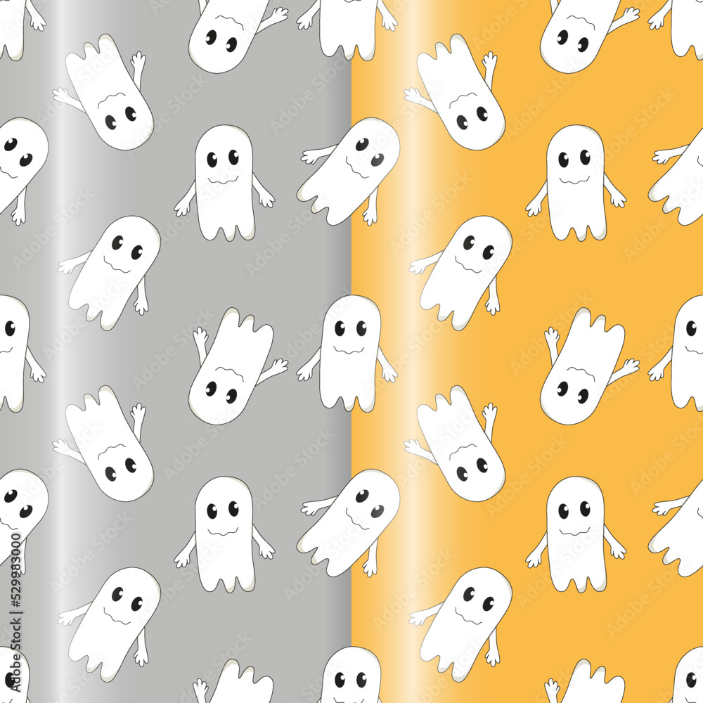 Vector seamless pattern with cute ghosts. Halloween pattern, wrapping, background