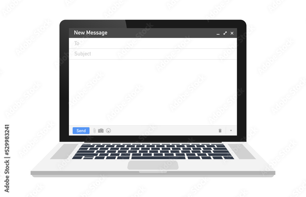 Email template. Blank e-mail browser window. Mail message web page frame on laptop screen. Vector stock illustration. Email template. Blank e-mail browser window. Mail message web page frame on laptop screen. Vector stock illustration.