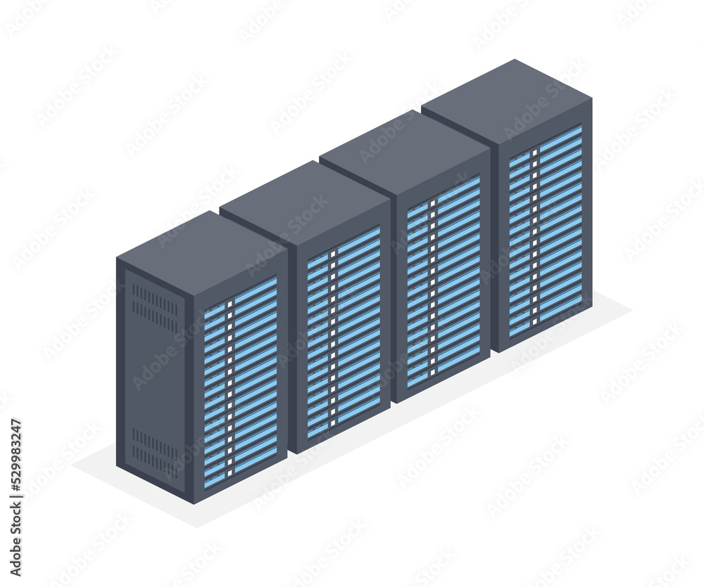 Data center. Mainframe service concept banner, server rack. Server room concept, data bank center. Vector stock illustration. Data center. Mainframe service concept banner, server rack. Server room concept, data bank center. Vector stock illustration.