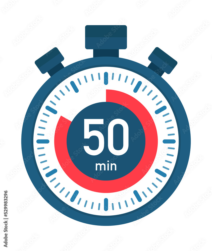 The 50 minutes, stopwatch vector icon. Stopwatch icon in flat style, timer on on color background. Vector stock illustration. The 50 minutes, stopwatch vector icon. Stopwatch icon in flat style, timer on on color background. Vector stock illustration.