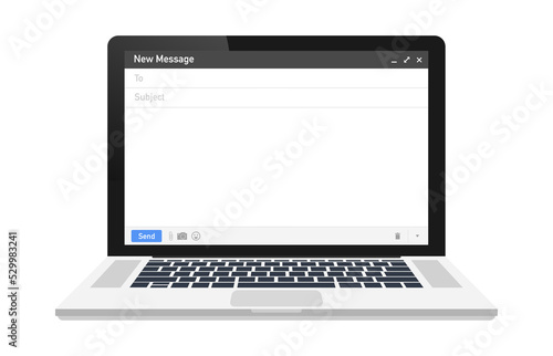 Email template. Blank e-mail browser window. Mail message web page frame on laptop screen. Vector stock illustration.