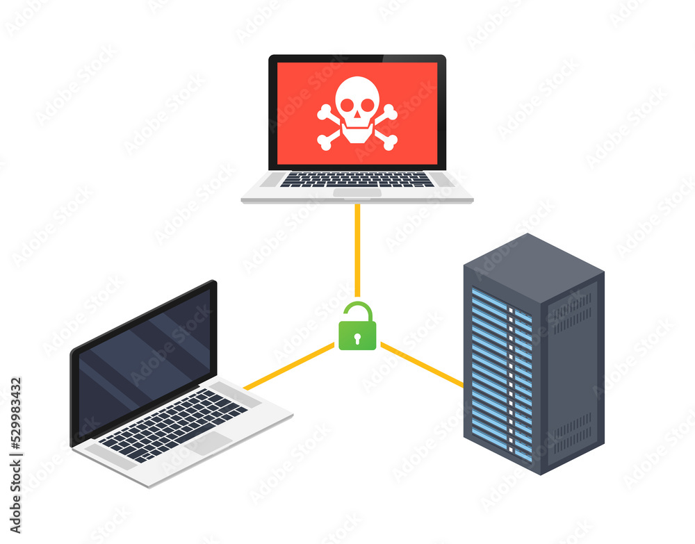 Network Vulnerability - Virus, Malware, Ransomware, Fraud, Spam, Phishing, Email Scam, Hacker Attack . Vector stock illustration. Network Vulnerability - Virus, Malware, Ransomware, Fraud, Spam, Phishing, Email Scam, Hacker Attack . Vector stock illustration.
