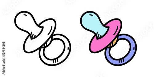 Baby Pacifier doodle line and color isolated background
