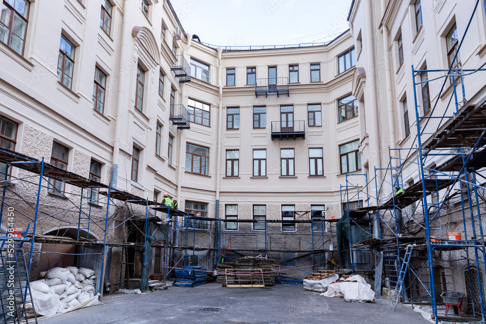 Russia. Saint-Petersburg. Renovation of the facade of a historic building at 36 Liteyny Prospekt.
