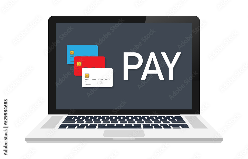 Pay online concept on modern technology devices with responsive flat web design. Vector stock illustration. Pay online concept on modern technology devices with responsive flat web design. Vector stock illustration.