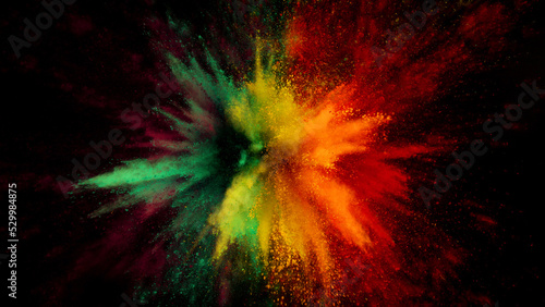 Colored powder explosion isolated on black background. #529984875