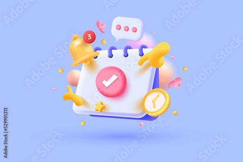 3D Calendar appointment concept. Day of receipt of salary or payment of taxes. Time to pay. Financial reminder. Creative design icon isolated on purple background. 3D vector illustration