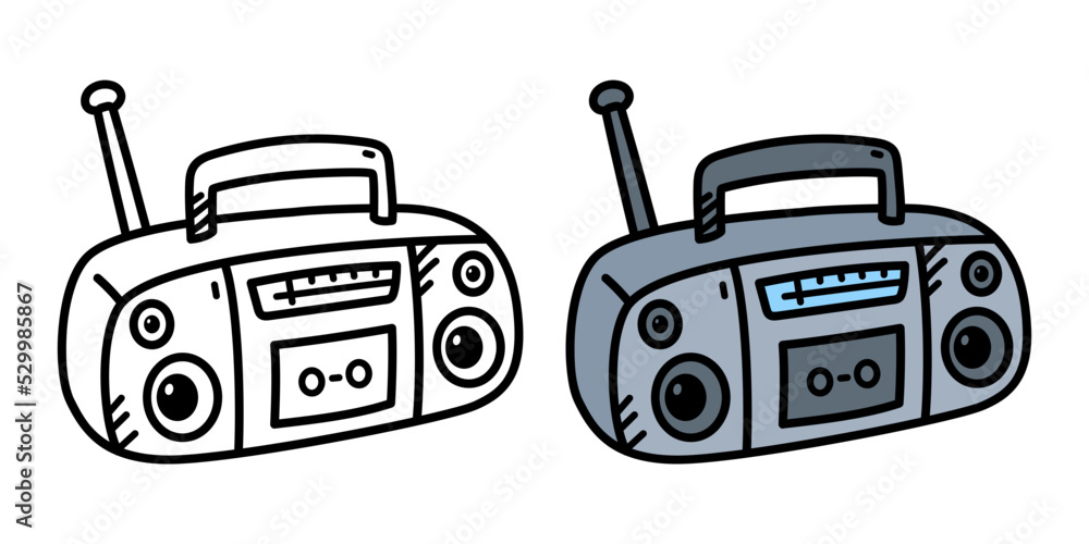 Classic tape player doodle line and color isolated background Classic tape player doodle line and color isolated background