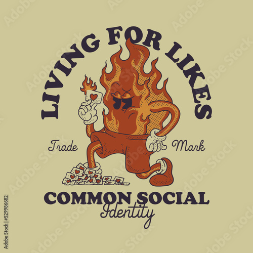 Cartoon emblem of fire mascot found the likes icon with retro style