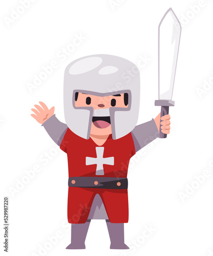 kids wearing crusader knight battle armor holding sword from medieval europe era