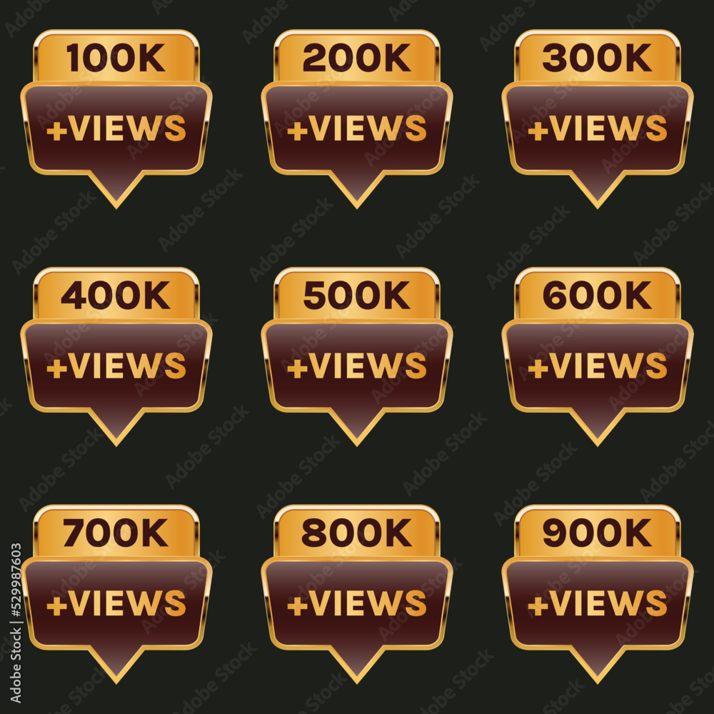 Obraz premium views celebration banner background design golden 100k views to 900k plus views badge set