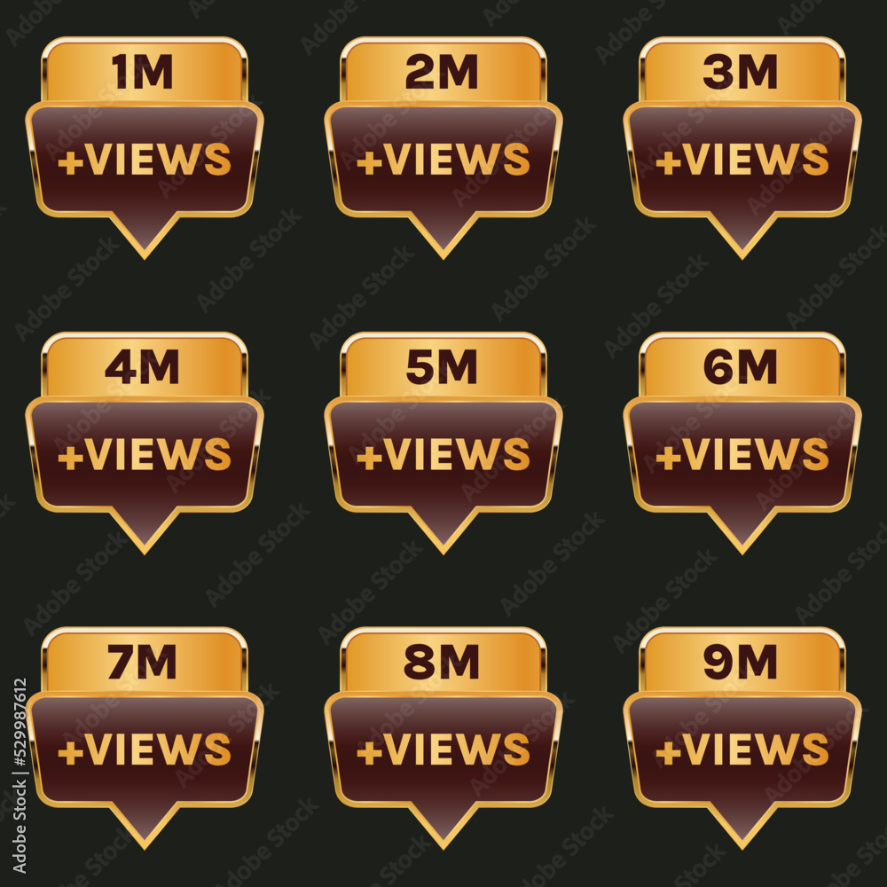 million views celebration banner background design 1 million views to 9 million plus views badge set