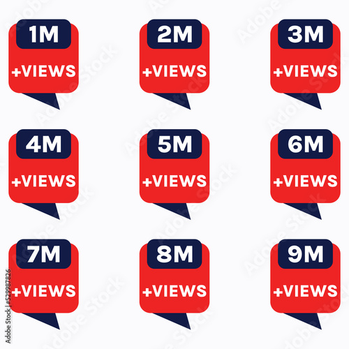 million views celebration banner background design 1 million views to 9 million plus views badge set