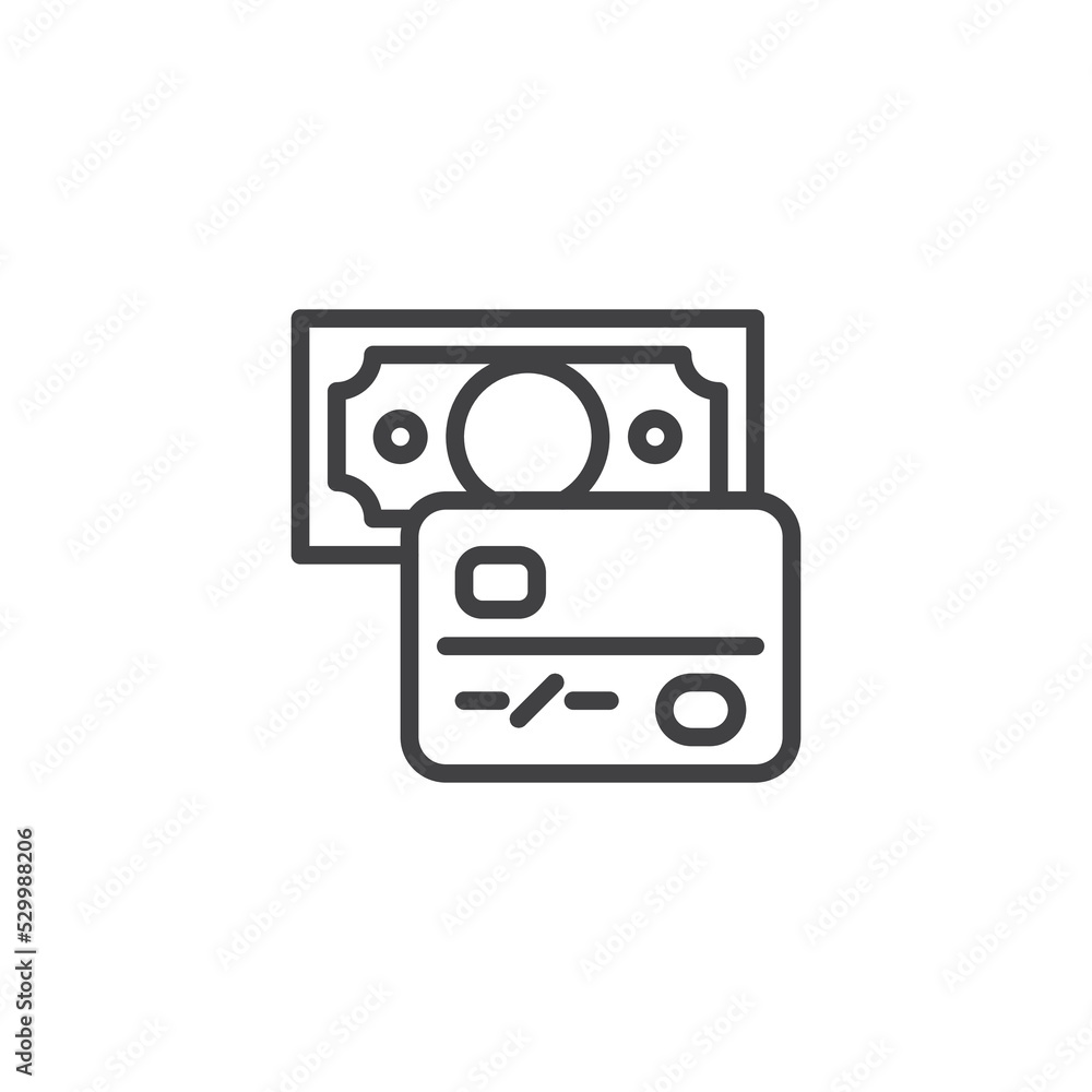 Cash money and credit card line icon