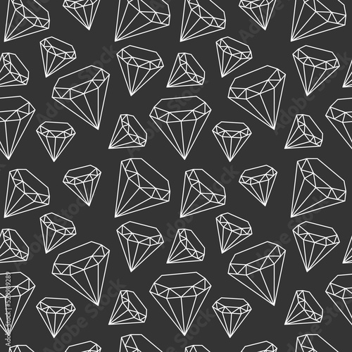 Fototapeta Naklejka Na Ścianę i Meble -  Monochrome outline contour diamond gem stone icon seamless pattern vector. Line hand drawn geometric illustration. Wallpaper, graphic background, fabric, print, wrapping paper.