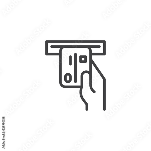 Hand insert a credit card line icon