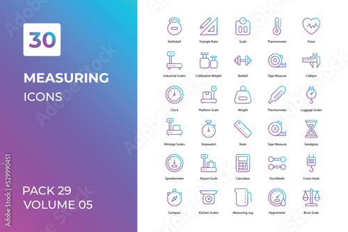 Measuring icons collection. Set contains such Icons as 	app, barbell, calibration, design, and more