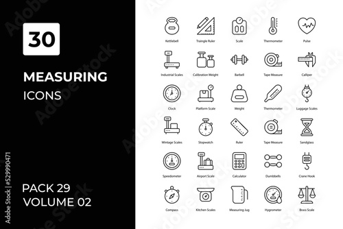 Measuring icons collection. Set contains such Icons as 	app, barbell, calibration, design, and more