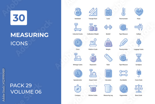 Measuring icons collection. Set contains such Icons as 	app, barbell, calibration, design, and more