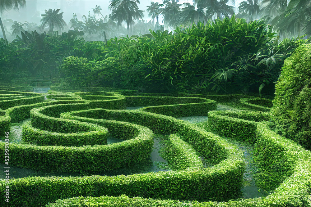 labyrinth in a beautiful lush nature environment, zen garden in the park, digital illustration, digital painting, cg artwork, realistic illustration, book illustration labyrinth in a beautiful lush nature environment, zen garden in the park, digital illustration, digital painting, cg artwork, realistic illustration, book illustration