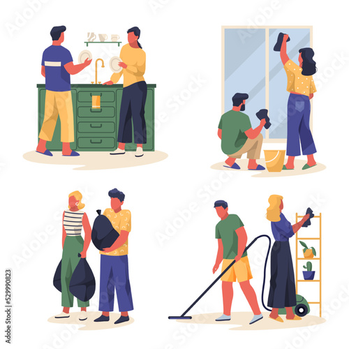 Housework cleanup or housekeeping, vector banners
