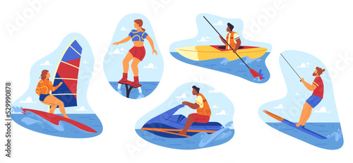 Summer water recreation or watersport, vector icon