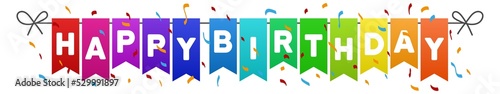 Happy Birthday flags banner on transparent png Background.
