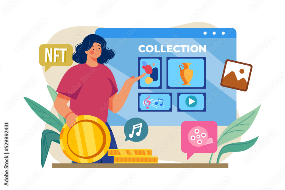 Fototapeta premium NFT collection Illustration concept on white background