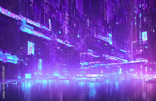 Futuristic metaverse city concept with glowing neon lights © Roman Studio