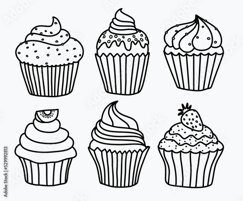 Set of hand drawn cupcakes. 