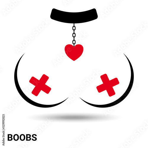 Tits. Boobs are isolated on a light background. Vector illustration.