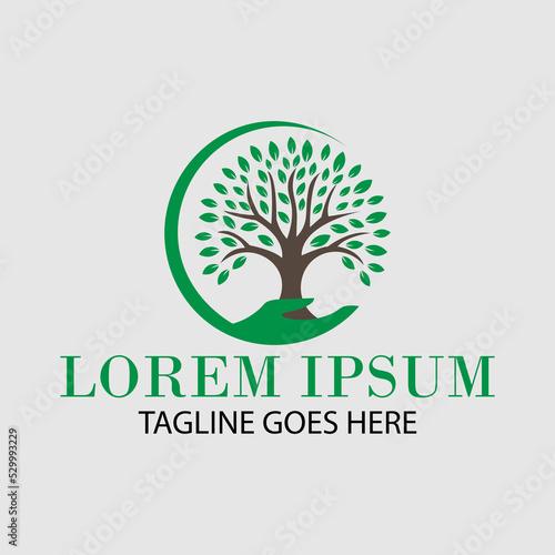 Tree and hand logo template.