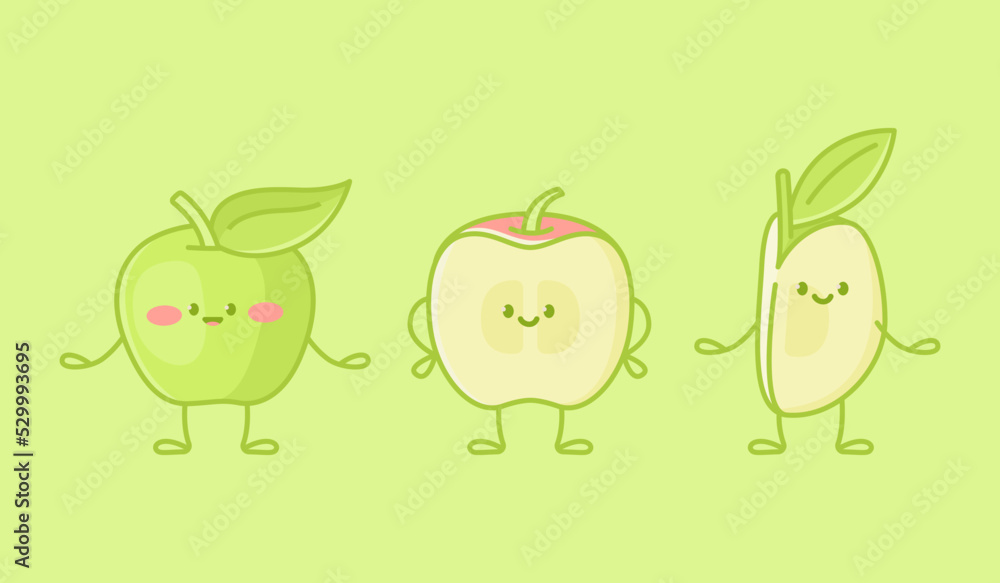 Set of kawaii apple characters Set of kawaii apple characters