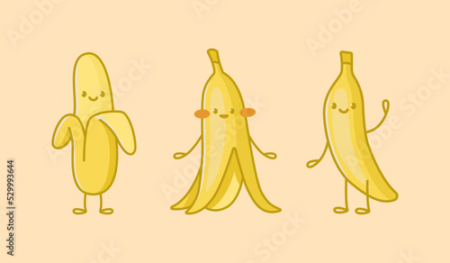 Set of kawaii banana characters