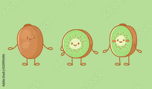 Set of kawaii kiwi characters