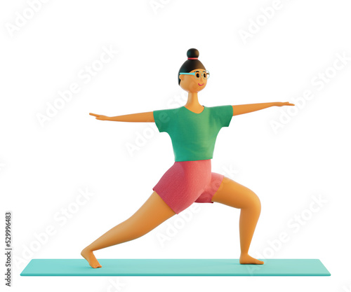 Warrior 2 Pose (Virabhadrasana II). A series Yoga Poses. 3d render illustration. photo