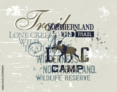 Northern land moose wild trail grunge print for boy man t shirt
