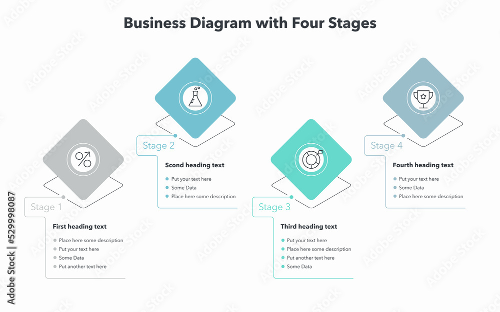 Simple business diagram with four stages. Simple flat template for data visualization.
