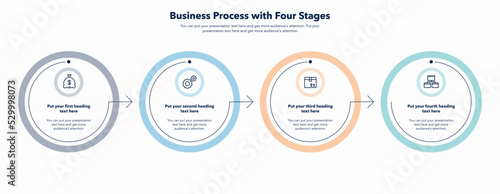 Business process template with four colorful stages. Slide for business presentation.