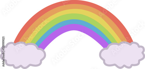 Hand drawn rainbow with clouds. Flat style.Isolated clipart.