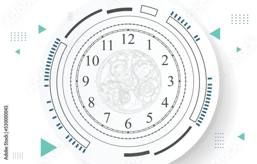 Abstract technology analog clock face on white background.Timer vector wallpaper concept.
