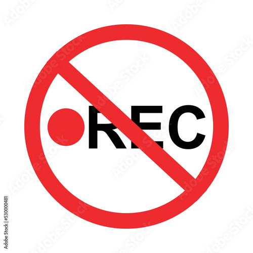 Video recording is prohibited. Camcorder icon is missing. Flat style. Isolated on white background. Vector graphics.