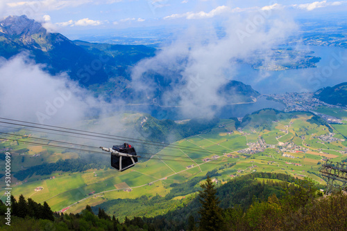 Cuadro en lienzo Gondola of Stanserhorn cabrio cable car to Stanserhorn mountain in Switzerland
