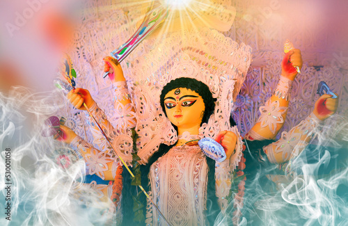 Quadro su tela Godess Durga idol in a Pandal