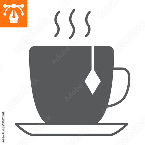 Cup of tea solid icon, glyph style icon for web site or mobile app, drink and breakfast, mug of tea vector icon, simple vector illustration, vector graphics with editable strokes.