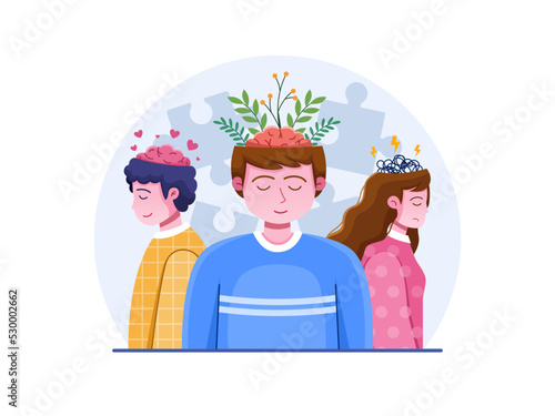 Mental health day illustration with group of people with diverse mental health.
Mental Health Day, 10 October.
Mental Health Awareness.
Suitable for banner, poster, web, flyer,  etc.