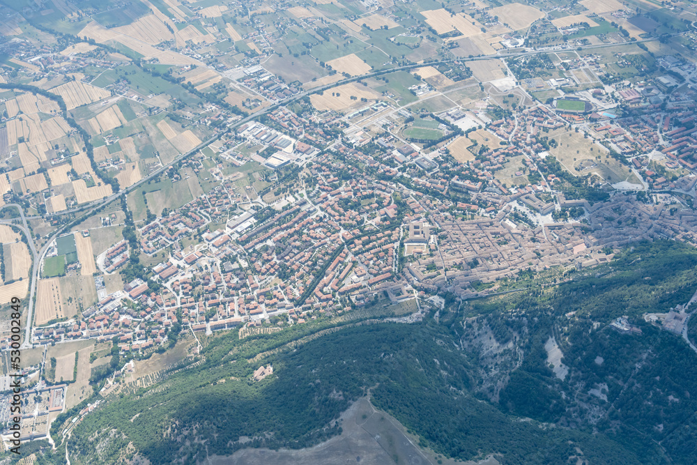 Gubbio town aerial, Italy