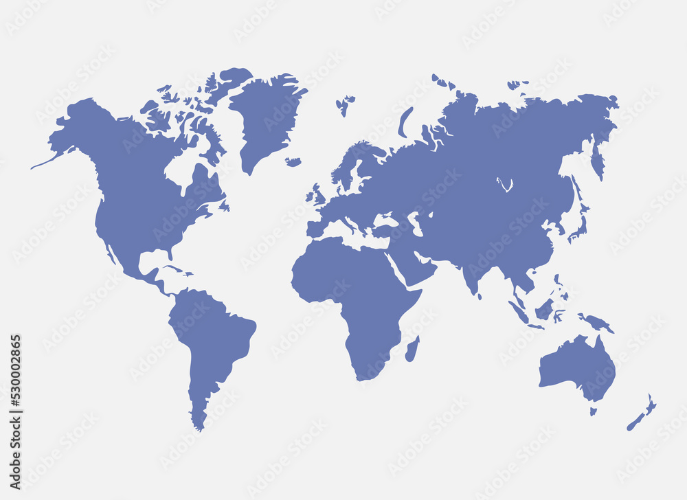 World Map In Blue Color Isolated On White Background. Modern World Map Template With Countries And Continents Like Australia, Europe, Africa, North America, Asia, South America